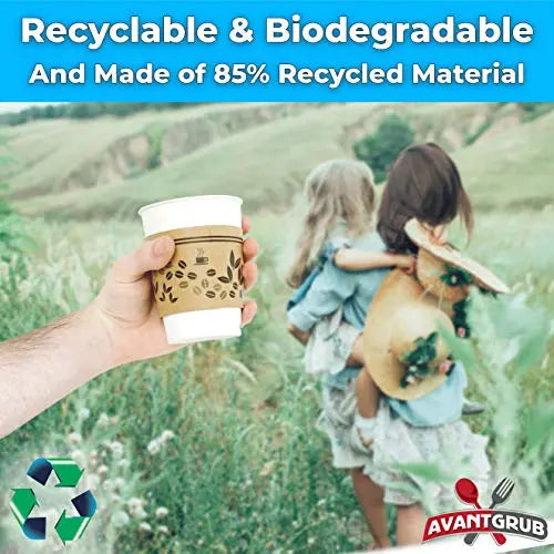 Eco-Friendly Unbleached Coffee Cup Sleeves | Fits 10-20oz Cups | Biodegradable & Recyclable