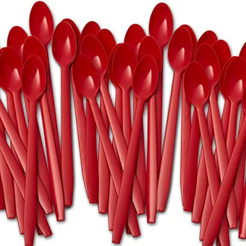 8-Inch Durable Red Plastic Sundae Spoon for Frozen Desserts and Beverages