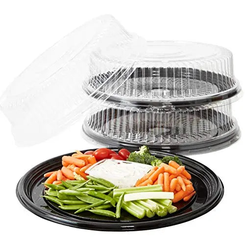 Recyclable 16" Black Catering Trays with Lids, 3 Pack | Heavy-Duty, Spill-Free & BPA-Free