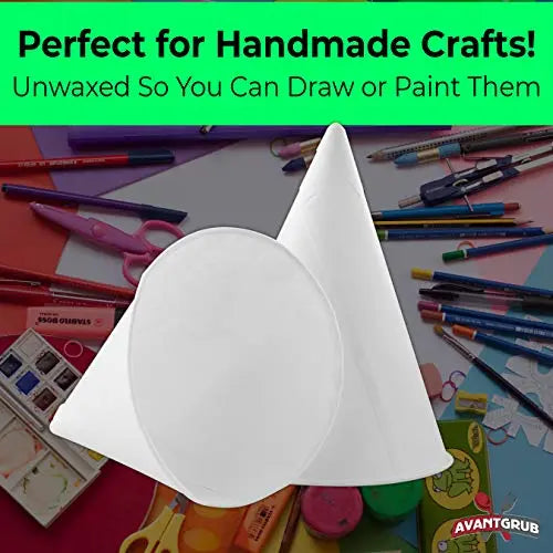 4.5oz Compostable White Paper Cone Cups - Ideal for Shaved Ice, Crafts, and Disposable Funnels