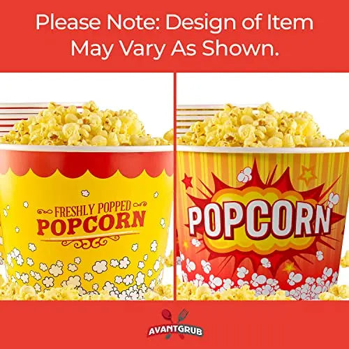 85oz Popcorn Buckets in Yellow, White & Red - Bulk Packs, Disposable and Grease Proof