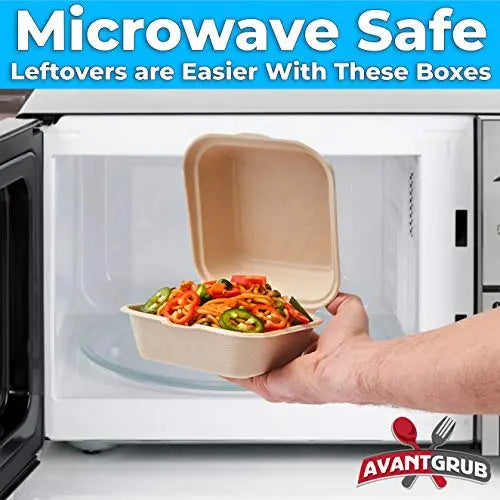 Eco-friendly Kraft Takeout Containers with Clamshell Hinged Lid, 6x6x3 inch