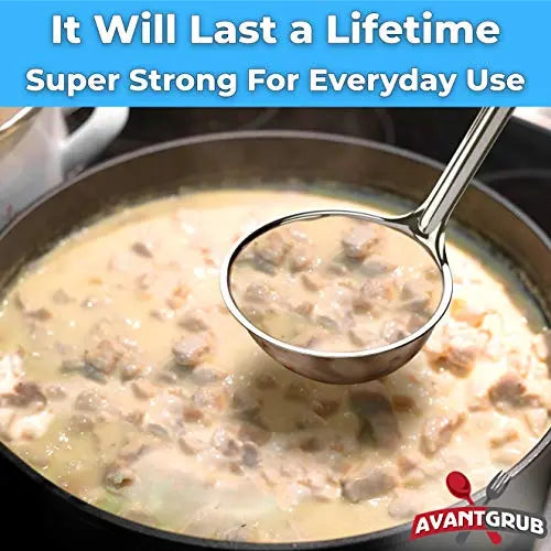 Super Sturdy Ergonomic Soup Ladles | Stainless Steel with Long Handle | Ideal for Stirring, Portioning, and Serving Soups, Chili, and Stew