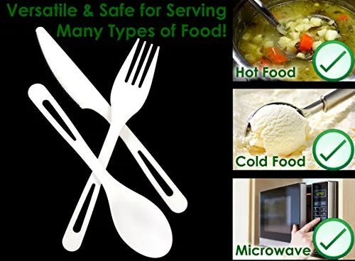 Eco-friendly Biodegradable Cutlery Combo (Fork, Knife, Spoon) 25 Each, White