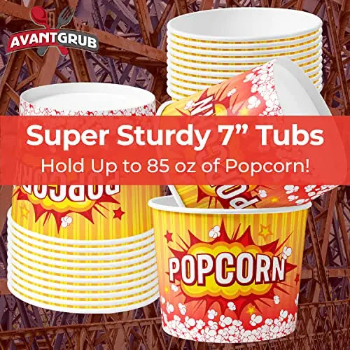85oz Popcorn Buckets in Yellow, White & Red - Bulk Packs, Disposable and Grease Proof