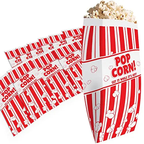 Vintage Red & White Popcorn Bags 1oz (Pack of 25) - Leak-Resistant, Perfect for Parties & Movie Nights
