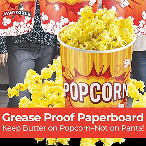 32oz Disposable Popcorn Cups in Yellow, White & Red - Pack of 50, Leak-Proof & Sturdy Design