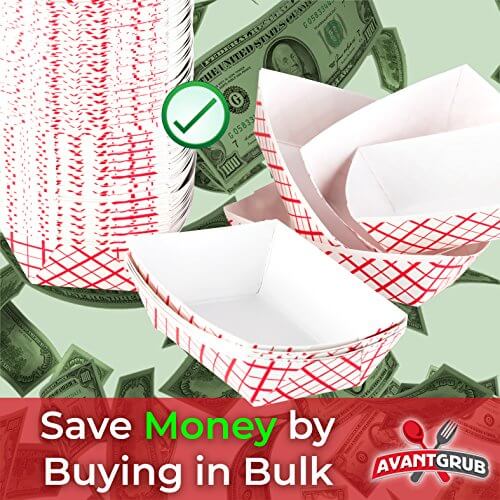 0.5lb Red & White Paper Food Tray - Pack of 200, Grease Resistant, Ideal for Restaurants & Events