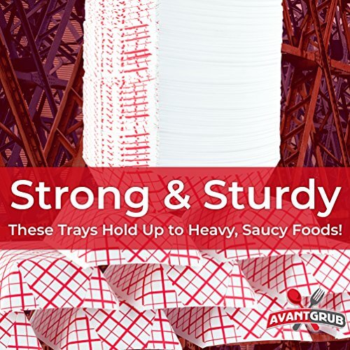 0.5lb Red & White Paper Food Tray - Pack of 200, Grease Resistant, Ideal for Restaurants & Events