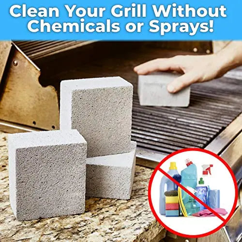 Non-Toxic Chemical-Free Grey Grill Brick 4-Pack | Reusable BBQ Cleaning Blocks for Flattops, Grills, and Smokers