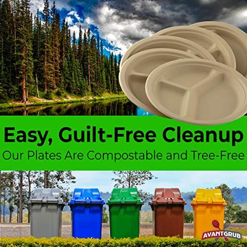 10-Inch Compostable Plates in Brown Kraft - 25 Pack, 3-Compartment, Biodegradable, Microwave Safe
