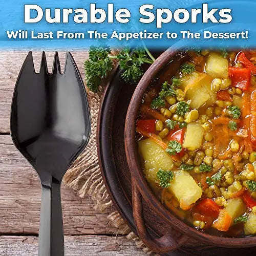 BPA-Free Black Disposable Sporks | 50-Pack | 2-in-1 Durable Recyclable Utensils