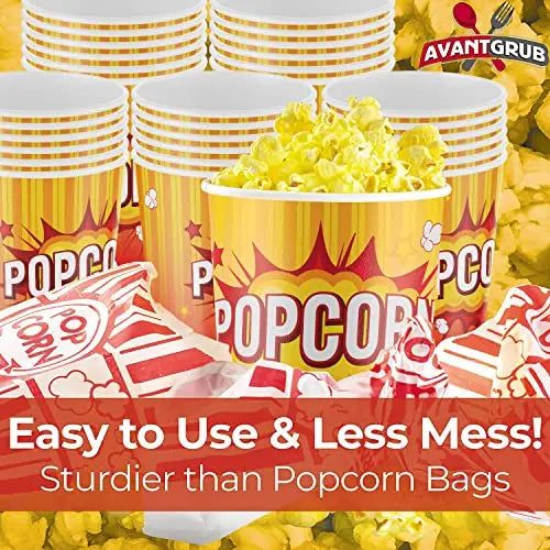 32oz Disposable Popcorn Cups in Yellow, White & Red - Pack of 50, Leak-Proof & Sturdy Design