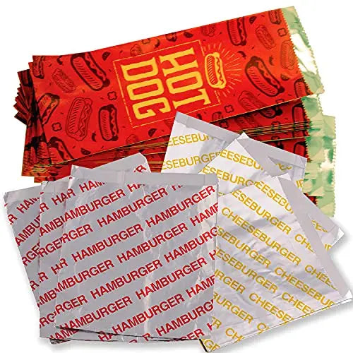 Foil Burger, Cheeseburger and Hot Dog Wrappers - 6"x6.5"x1" and 9"x3.5"x1.5"