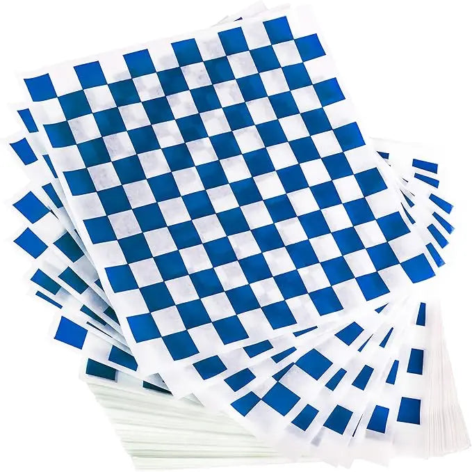 Grease-Resistant, 12x12" Microwave-Safe Checkered Deli Paper Sheets (300-Pack) – Available in Red, Blue, Black, Green
