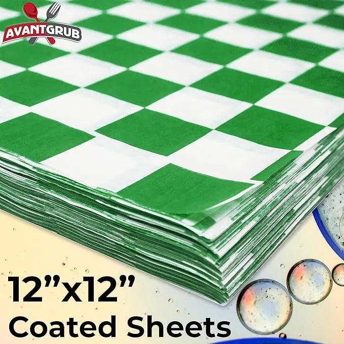 Grease-Resistant, 12x12" Microwave-Safe Checkered Deli Paper Sheets (300-Pack) – Available in Red, Blue, Black, Green