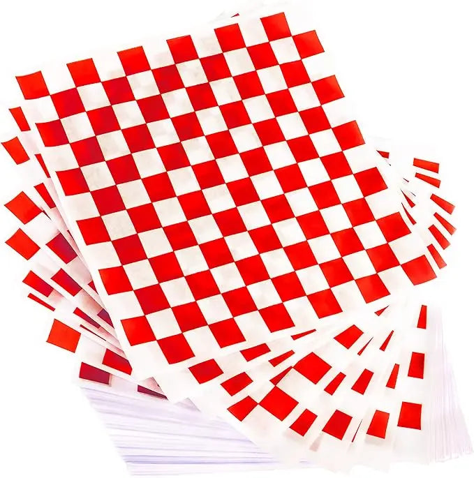 Grease-Resistant, 12x12" Microwave-Safe Checkered Deli Paper Sheets (300-Pack) – Available in Red, Blue, Black, Green