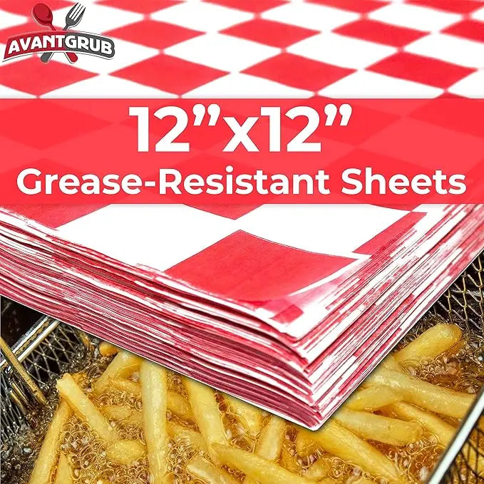Grease-Resistant, 12x12" Microwave-Safe Checkered Deli Paper Sheets (300-Pack) – Available in Red, Blue, Black, Green